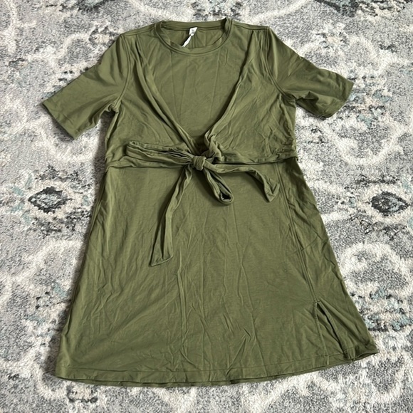 lululemon athletica Dresses & Skirts - Lululemon Cotton Wrap Front T-shirt Dress in Bronze Green